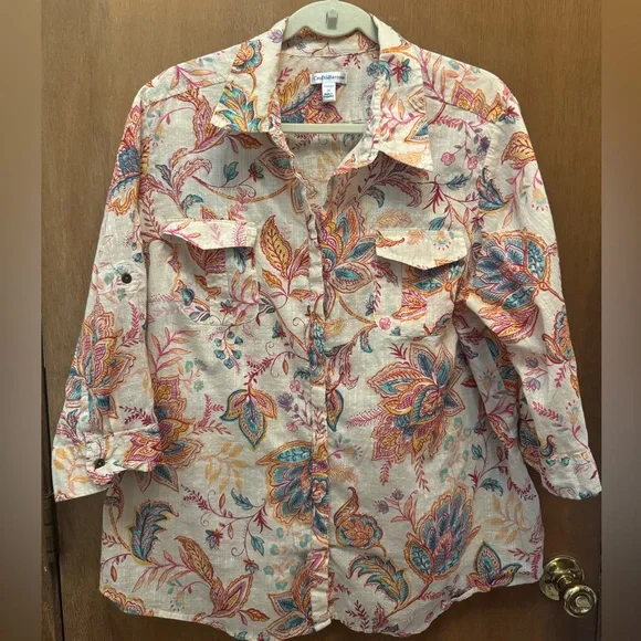 Women’s 3x Croft & Barrow Paisley Button down top shirt - Picture 1 of 7